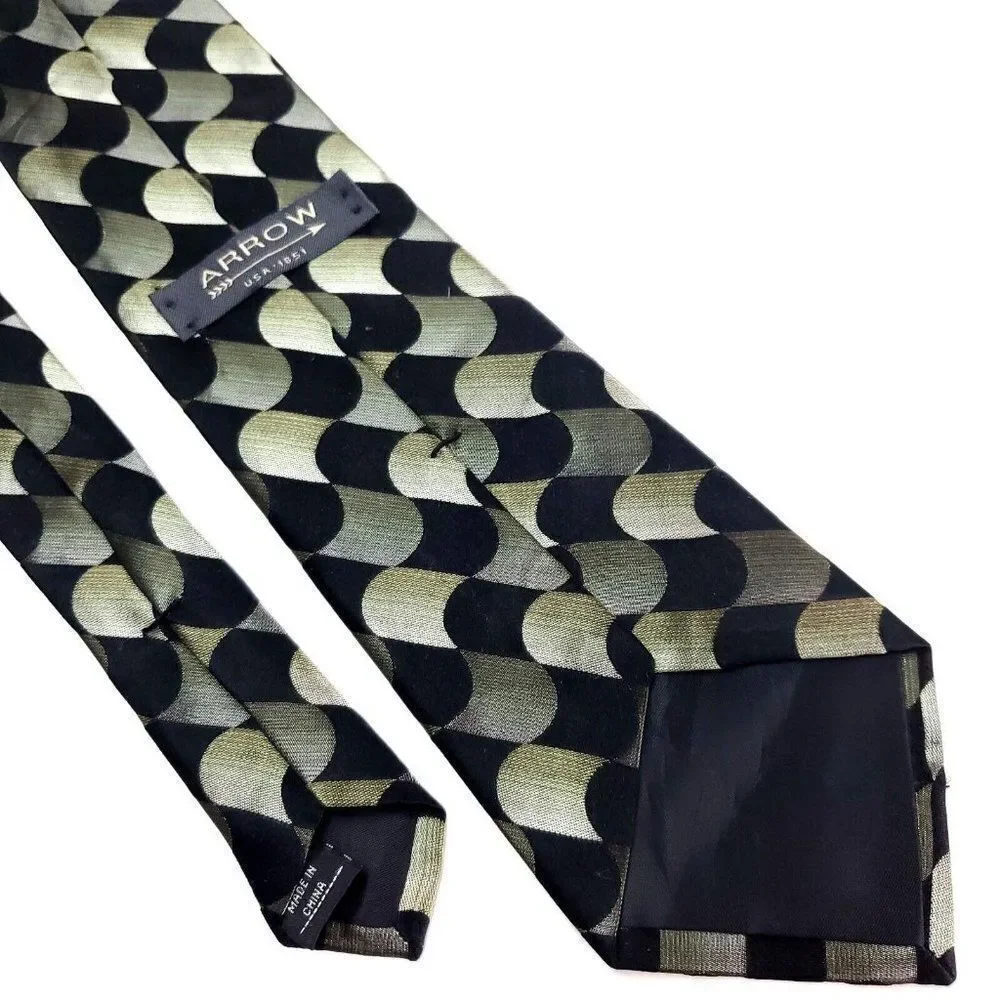 Arrow Silk Tie Black Green Woven‎ Geometric Abstract